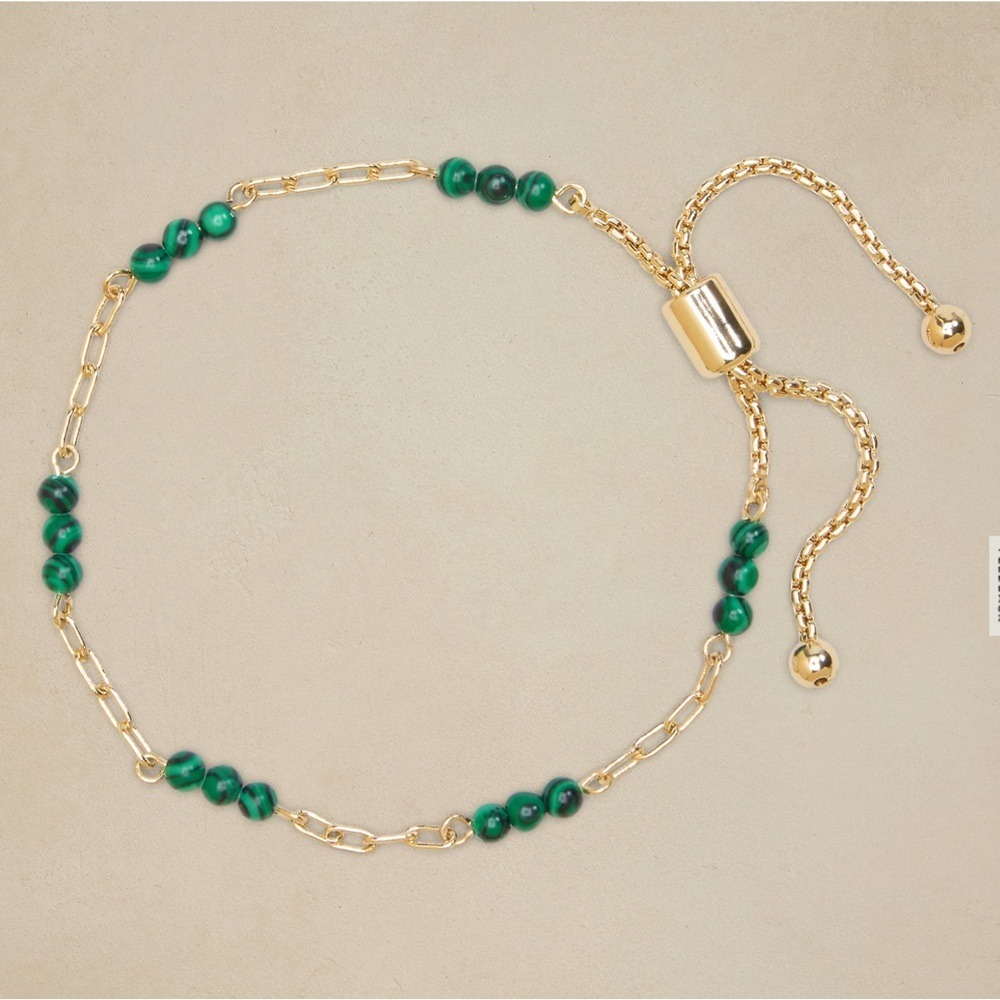 Banana Republic Green Malachite Bead Gold Tone Slider Bracelet 579308-01-1‎ NEW